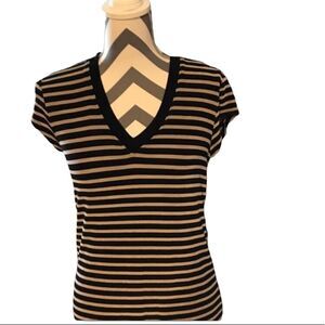 Chico's SMALL Striped Top Black & Tan